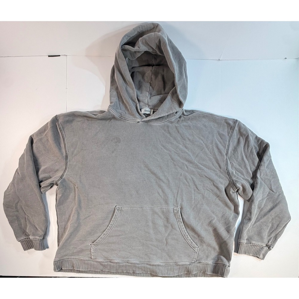Elwood Mens Organic Cotton Heavyweight Hoodie Grey Boxy Core Pullover XL CH00001